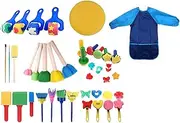 Kids Painting Sponge Brushes Stamp Paint Sponges for Kids Drawing Tools Supplies with Waterproof Apron for Boys Children Kids, Blue Cloth