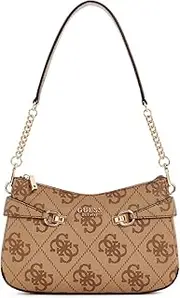 [GUESS] Lorelei Top Zip Shoulder Bag Latte Logo/Brown, Latte logo/brown, One Size
