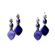 Earrings, Lapis Lazuli vintage style bronze drop, choose clip on or pierced