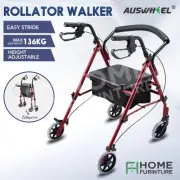 4 Wheel Rollator Walker Walking Rolling Lightweight with Seat for Seniors Red