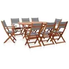 9 Piece Outdoor Dining Set Grey Solid Eucalyptus Wood and Textilene vidaXL