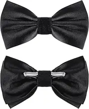 [Geyoga] 2 Packs Clip on Bow Ties for Men Solid Bow Tie for Costume Wedding Party(Black), Black