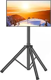 Tripod TV Stand for 23-75 inch Flat Screen/Curved TVs up to 100 lbs, Outdoor TV Stand with ±15° Tilt, Height Adjustable Portable TV Stand with Safety Design, Max VESA 600x400m, Black
