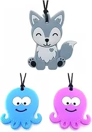 Panny & Mody 3 Pack Sensory Chew Necklaces – Australian Local Brand | NDIS Reimbursement Available | Safe Silicone Chewable Tools for Kids, Teens, and Adults with Autism, ADHD, Anxiety, SPD, and Oral Motor Needs (Grey/Blue/Purple)