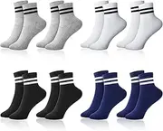 [Zuimei] 8 Pairs Boys Socks Kids Sports Socks Cotton Crew Socks Black White Grey Blue School Athletic Socks Cushioned Ankle Socks for Boys Girls 6-12 Years