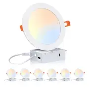 CLOUDY BAY 6Pack 6 Inch 5CCT Ultra Thin LED Recessed Ceiling Light with Junction