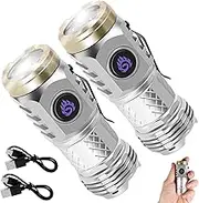 2 Pcs LED Torch Rechargeable, Flashlight with Three-Eyed Monster, LED IPX4 Waterproof Flashlight Super Bright, Flashlights with 5 Light Modes, Portable Mini Pocket Torch Handlamp (Silver 2)
