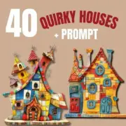 40 Quirky Houses, Midjourney, Midjourney Prompt, AI Prompt, Junk Journal