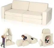 CATMIX Modular Kid Play Couch, 10PCS Kids Couch Sectional Sofa Soft & Stylish Toddler for Playroom Bedroom, Kids Adults, Floor Foam Sofa for Boys and Girls (Beige)