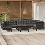 8 Piece Garden Lounge Set with Cushions Black Pinewood vidaXL