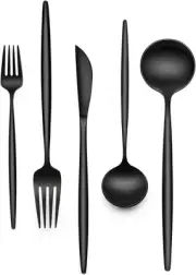 30-Piece Black Silverware Set, Flatware Set for 6, Food-Grade Stainless Steel Ta