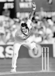 Ken MacLeay bowling for Somerset during the Benson and Hedges- Old Cricket Photo