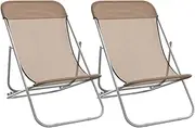 Camping Sunloungers Reclining Patio ChairsTaupe Powder-Coated Steel Folding Beach Chairs (2 pcs)