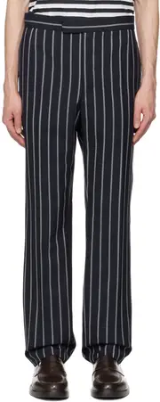 Thom Browne Striped Straight Leg Trousers 3,4 navy blue