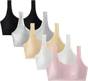 [ZEILINGERY] 5Pack Big Girls Padded Training Bras,Girls Thin Cotton Breathable Sports Bra Fit
