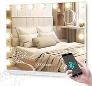 Viviendo Hollywood Lighting Mirror, Vanity Mirror with Bluebooth Speaker, Makeup Mirror with 15 Dimmable Bulbs for Bedroom/Dressing Room, Tabletop or Wall-Mounted, USB & Type-C Charging Port, White
