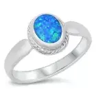 Ring Sterling Silver 925 Blue Lab Opal Rhodium Plated Face Height 10 mm Size 10