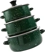 Alipis 3Pcs Green Enamel Cookware Vintage Soup Pot Ramen Pot Flat Bottom Compact Portable for Home Dormitory Office Cooking Needs