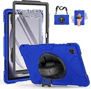 [SUPFIVES] Case for Samsung Galaxy Tab A9 Plus 11 Inch 2023, Liquid Silicone Heavy Duty Shockproof Protector Tab A9 Plus Cover with 360°Rotating Stand+ Hand Strap+ S-Pen Holder+ Shoulder Strap, Blue