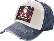 [pvinnk] Christmas Santa Clauss Print Distressed Baseball Cap Adjustable Hat with Classic Unisex Style for All Seasons, Navy Blue, One Size