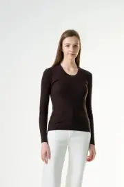 Merinosnug Superfine Merino Scoop Neck Long Sleeve Tee, Coffee / S