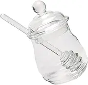 1 Set Transparent Glass Honey Canister with Dipper for Honey Storage Jam and Seasonings Capacity with Lid for Mess Use