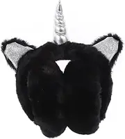 [GAROZATION] Unicorn Winter Ear Cover Faux Fur Childrens Ear Muff Headband Antler Headband Cartoon Animal Winter Warm Horn Headband Plush Black