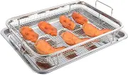 Air Fryer Basket for Oven, Large 13 x 9.6inch Oven Air Fryer Basket and Tray Set, Stainless Steel Air Fryer Pan and Crisper Tray (Silver)