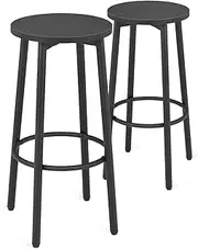 [Athena Collection] Bar Stools Set of 2, 25.5 Inches Round Counter Height Bar Stools Backless with Metal Legs and Footrest, Wood Barstools for Home, Kitchen Island, Counter, Black
