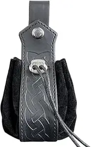 [Oaygat] Medieval Faux Leather Pouch Nordic Embossed Belt Bag Viking Drawstring Belt Bag for Hiking Archery LARP Fantasy Events Halloween Ren Faire Money Coin Gift Holder Costume Accessory for Men Women
