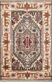 Light Blue/ Ivory Foyer Rug 2x3 Handmade Wool Traditional Accent Carpet