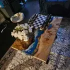 Epoxy Resin Dinner Table, Natural Acacia Wood Table,Ocean Waves Resin Table Tops