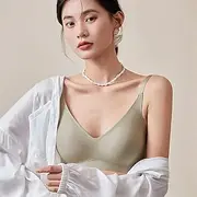 [ANRIO] Womens Bra Mulberry Silk Lining Seamless Underwear Soft Support Brassieres Stretch Comfy Everyday Cami Bras M L XL (Color : Green, Size : M/Medium)