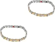 FOMIYES 2 Pcs Magnetic Therapy Titanium Steel Bracelet for Men Stylish Hand Chain Men's Wristband Fashion Jewelry Silver with Gold