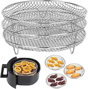 3 Pcs Air Fryer Rack, Stackable Air Fryer Accessories 304 Stainless Steel Air Fryer Basket Tray Multi-Layer Dehydrator Rack for Baking Roasting (Round)