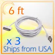 3X 6FT 30 PIN USB DATA SYNC POWER CHARGER CABLE IPHONE 4S IPAD IPOD CLASSIC NANO