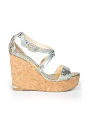 Snake Embossed Leather Wedge Sandals