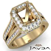 Diamond Engagement Emerald Semi Mount Halo Pave Set Ring 14k Yellow Gold 1.33Ctw