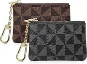 [VZZNN] 2PCS Coin Purse Mini Zip Key Chain Pouch Change Wallet Coin Pocket for Women Credit Card ID Key Headset Lipstick Organizer, Coffee+Black, Coin Purse