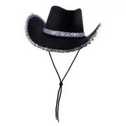 Black Sequins Cowboy Hat Western Party Supplies Dress Up Fancy Dress Costumes