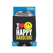 I Love Happy Hardcore - Funny Novelty Stubby Holder With Base