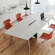 HOLGVE Conference Table, 141.7L X 47.2W X 29.52H Inches Boat Shaped Meeting Desk, White Executive, for 10-12 Seminar Training Table, Steel Structure