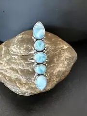 WoMens Blue Larimar Navajo Sterling Silver Ring Size 7 15944
