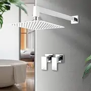 [ACA International] WELS Rain Shower Set 250mm Square Ultra-Thin Rain Shower Head, 400mm Shower Arm with Double Shower Tap Wall Mount Bathroom Shower Set(Chrome)