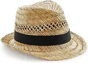 [noTrash2003] Stylish Men's Fedora Straw Hat Summer Hat Trilby Women's Hat Harvest Aid Hat Handmade Beach Hat with Hat Band in Women's Size (S/M) and Men's Size (L/XL)