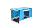 Paw Mate Wire Dog Cage Foldable Crate Kennel 24in with Tray + Blue Cover Combo