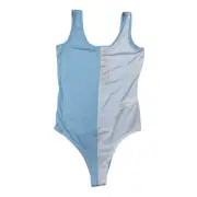 DISCREET Women's Blue Colorblock Sleeveless Bodysuit Size Medium B53
