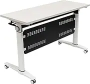 YVYKFZD Folding Conference Table, Flip Top Mobile Meeting Table with Lockable Wheels, Rectangular Rolling Seminar Training Table, Stackable Conference Room Tables(White 2PCS,47.2"x23.6"x29.5")