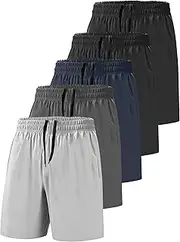 [Suitswinew] 5 Pack Mens Shorts Athletic Gym Quick Dry Basketball Shorts with Pockets for Workout Running Casual Activewear