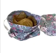 1 Drawstring Fabric Bread Bag 14”X14” & 2 Small Fabric Cover Sourdough Eco Bags